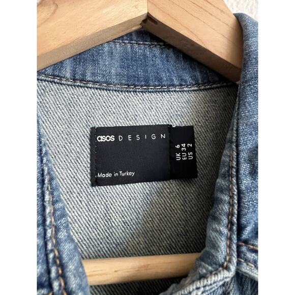 ASOS Design Shirt Women 2 Blue Patch Work Plaid Front Closure - Picture 6 of 9